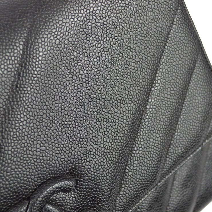 Chanel 1994-1996 Black Caviar Straight Flap Jumbo Shoulder Bag