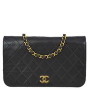 Chanel 1994-1996 Black Lambskin Pushlock Small Full Flap Bag