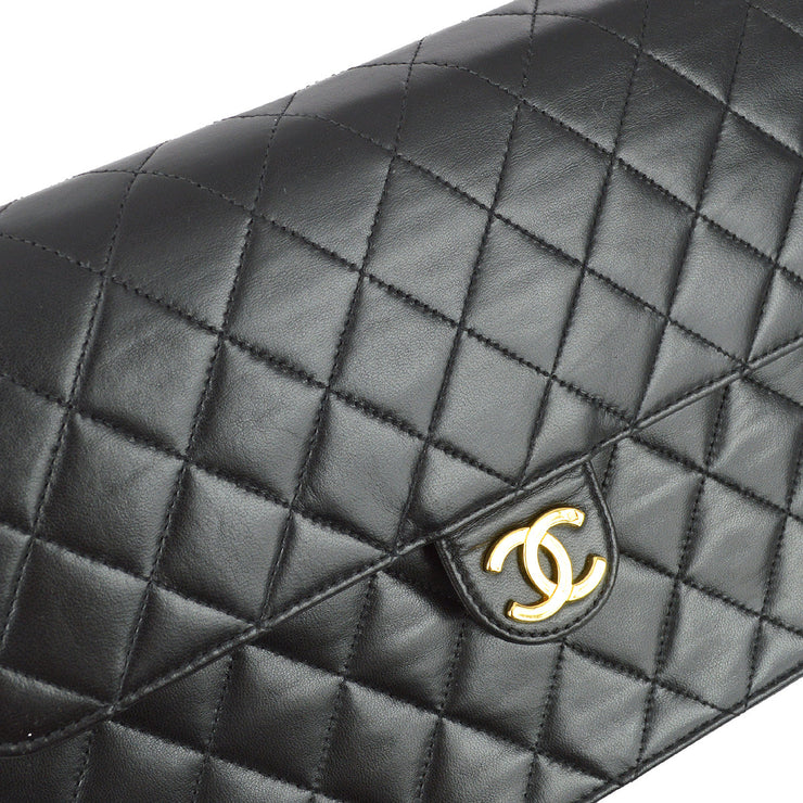 Chanel 1997-1999 Black Lambskin Pushlock Medium Half Flap Shoulder Bag