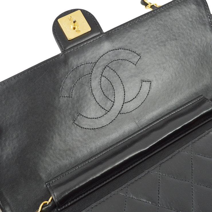 Chanel 1997-1999 Black Lambskin Pushlock Medium Half Flap Shoulder Bag