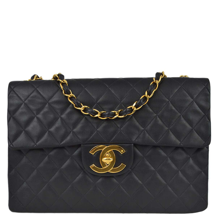 Chanel 1991-1994 Black Lambskin Maxi Classic Flap Bag