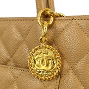 Chanel 2001-2003 Beige Caviar Medallion Tote Handbag
