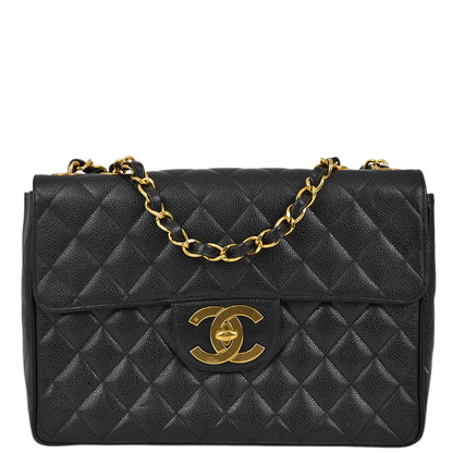 Chanel 1994-1996 Black Caviar Jumbo Classic Flap Bag