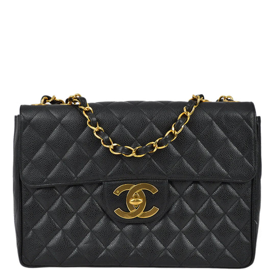 Chanel 1994-1996 Black Caviar Jumbo Classic Flap Bag