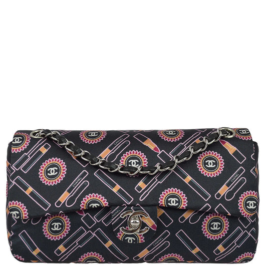 Chanel 2004-2005 Black Satin Lipstick Classic Single Flap Shoulder Bag
