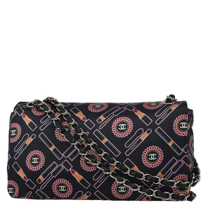 Chanel 2004-2005 Black Satin Lipstick Classic Single Flap Shoulder Bag