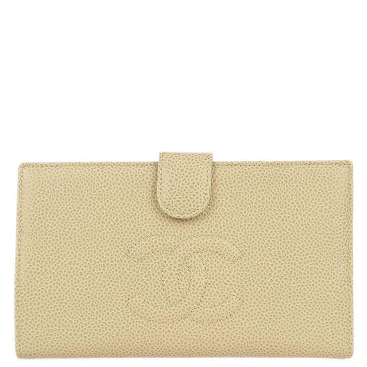 Chanel 2000-2001 Ivory Caviar Bifold Long Wallet Purse