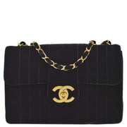 Chanel 1994-1996 Black Velvet Jumbo Mademoiselle Classic Flap Shoulder Bag