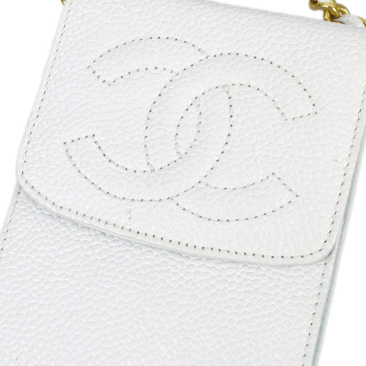 Chanel 1994-1996 White Caviar Timeless Chain Phone Case Pouch
