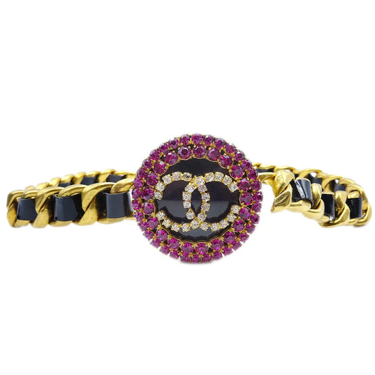 Chanel * Gold Chain Belt Rhinestones 95P Small Good