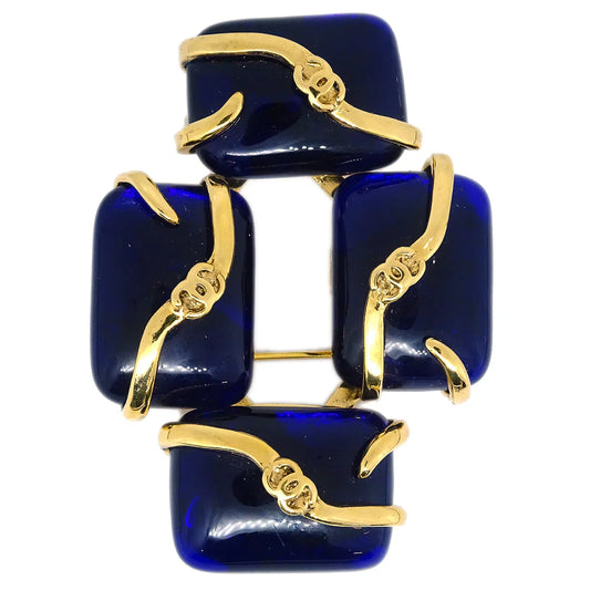 Chanel 1994 Gold & Blue Gripoix 'CC' Brooch