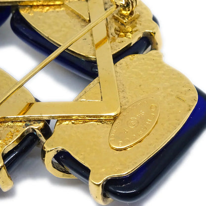 Chanel 1994 Gold & Blue Gripoix 'CC' Brooch
