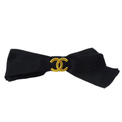 Chanel Bow Hair Barrette Black Satin