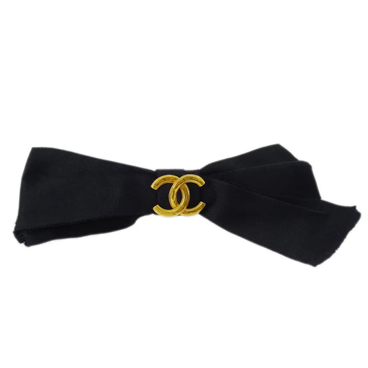 Chanel Bow Hair Barrette Black Satin