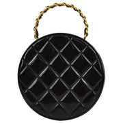 Chanel 1994-1996 Black Patent Leather Round Vanity Handbag