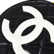 Chanel 1994-1996 Black Patent Leather Round Vanity Handbag