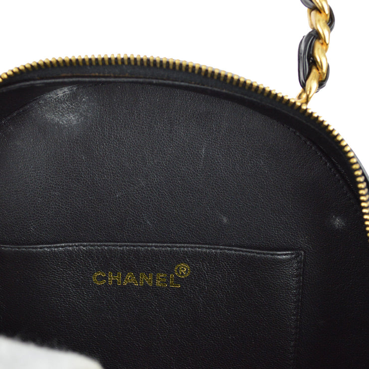 Chanel 1994-1996 Black Patent Leather Round Vanity Handbag