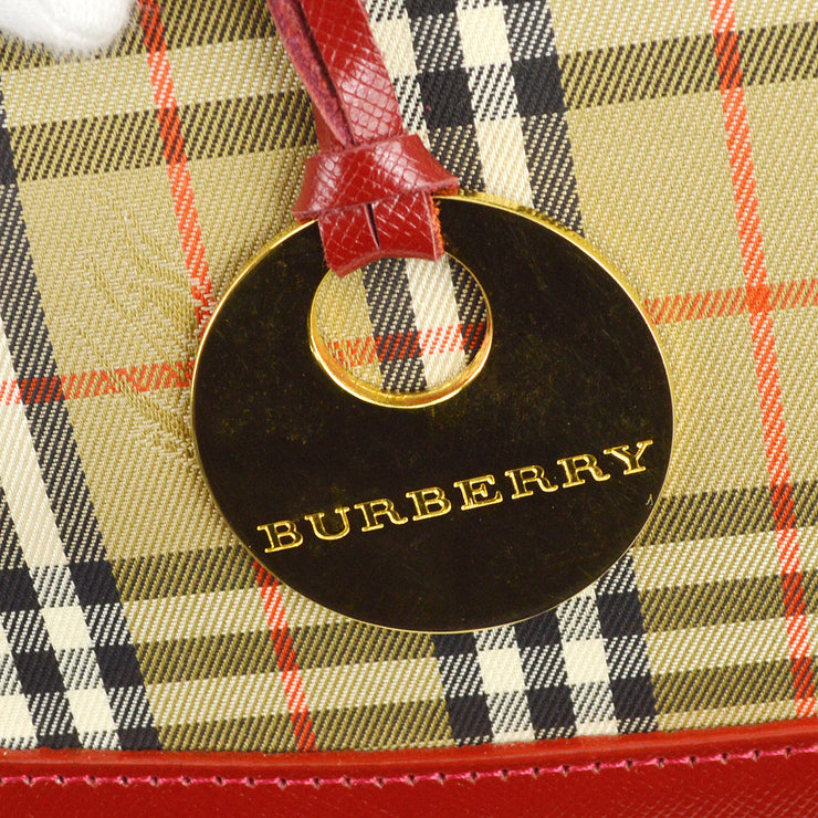 Burberry Red Beige House Check Tote Handbag