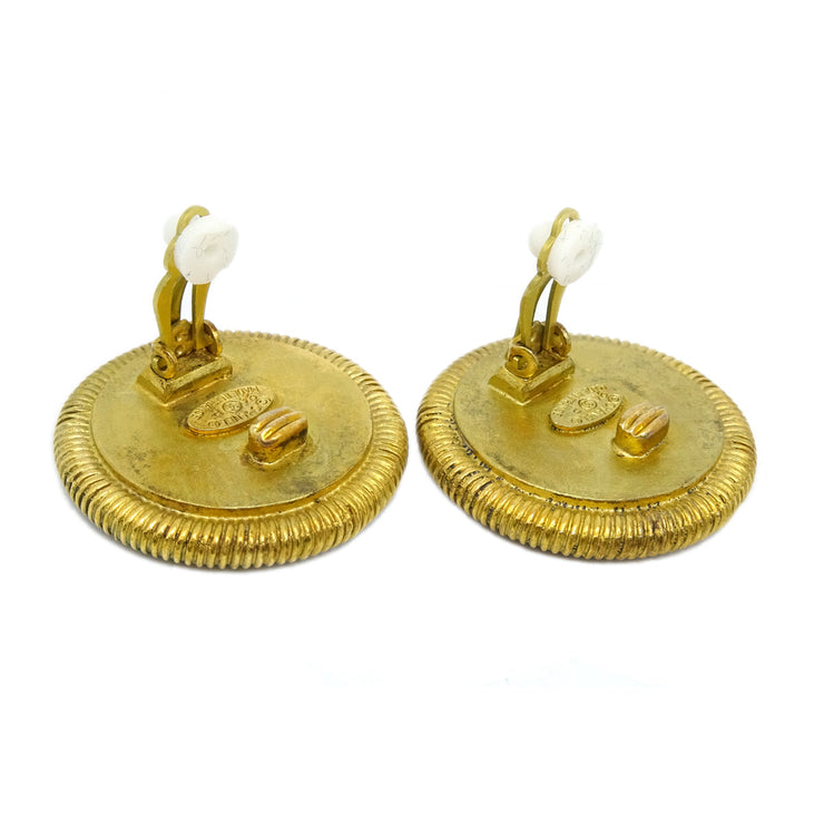 Chanel Button Earrings Clip-On Gold Shell 94P