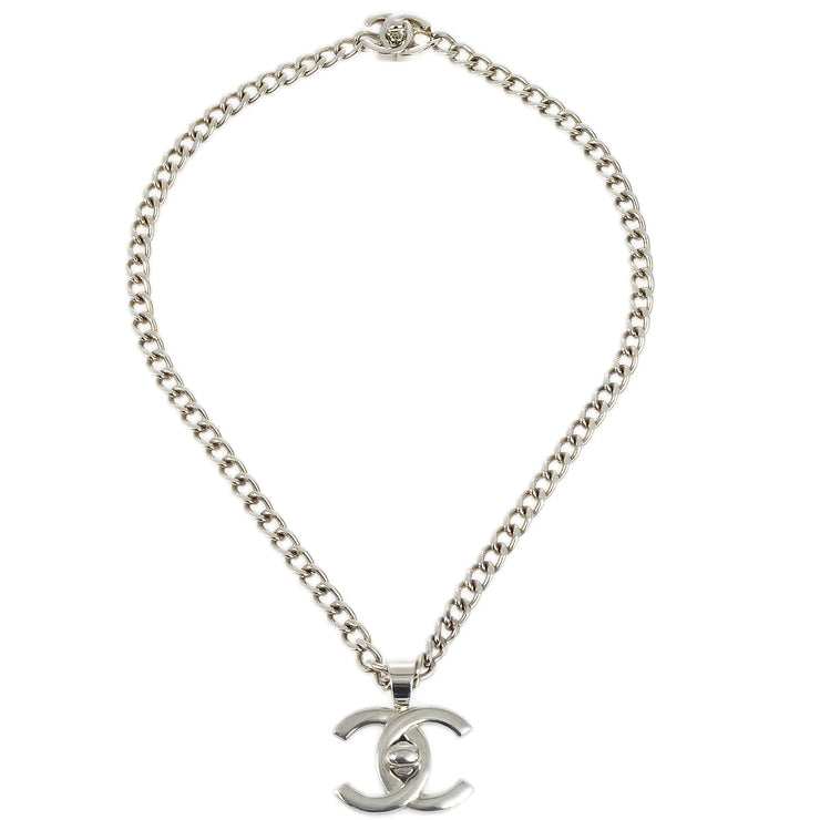 Chanel Turnlock Silver Chain Pendant Necklace 96P