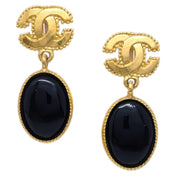 Chanel Gripoix Dangle Earrings Clip-On Gold Black 96A