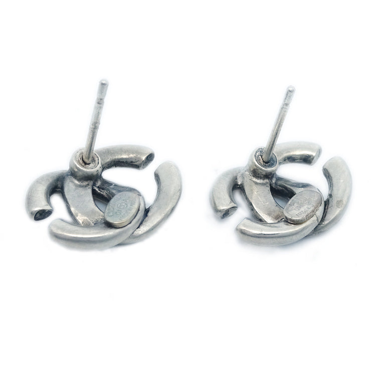 Chanel CC Piercing Earrings Silver 01A
