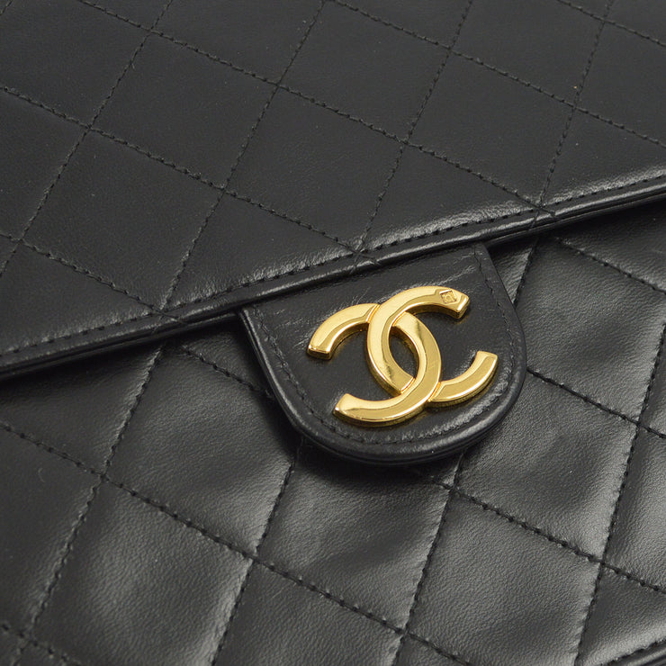 Chanel 1997-1999 Black Lambskin Pushlock Medium Half Flap Shoulder Bag