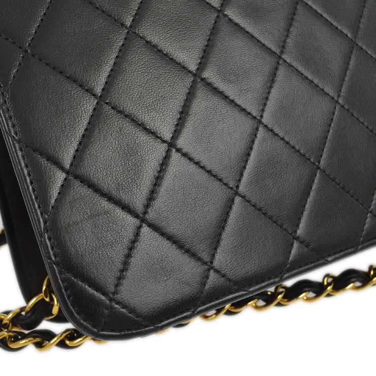 Chanel 1997-1999 Black Lambskin Pushlock Medium Half Flap Shoulder Bag