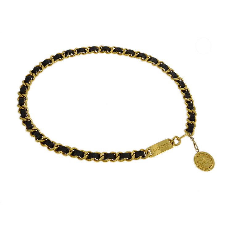 Chanel Medallion Chain Belt Gold Black Small Good