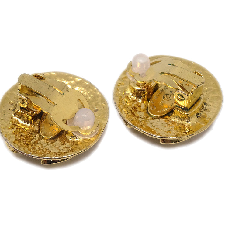 Chanel 1994 Gold Quilted 'CC' Round Earrings Large