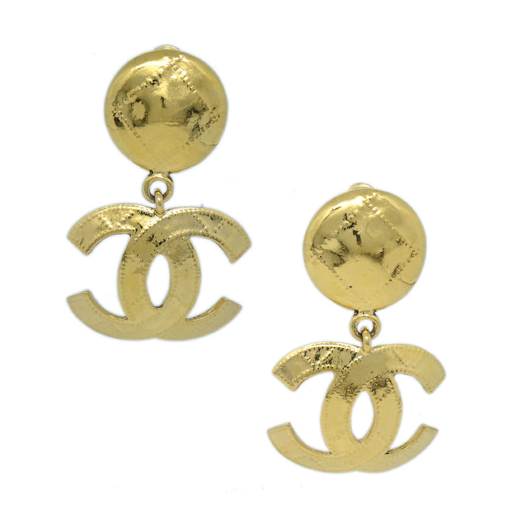 Chanel 1994 Quilted CC Dangle Earrings Clip-On Gold Small