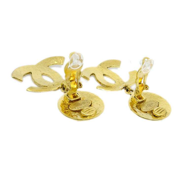 Chanel 1994 Quilted CC Dangle Earrings Clip-On Gold Small