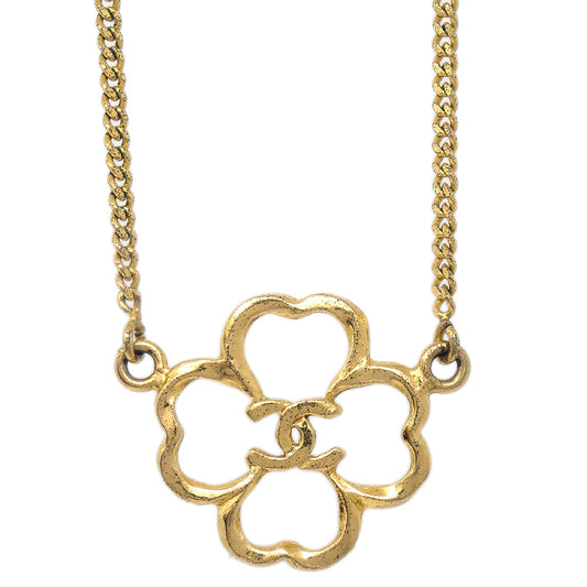 Chanel Clover Pendant Necklace Gold 1993