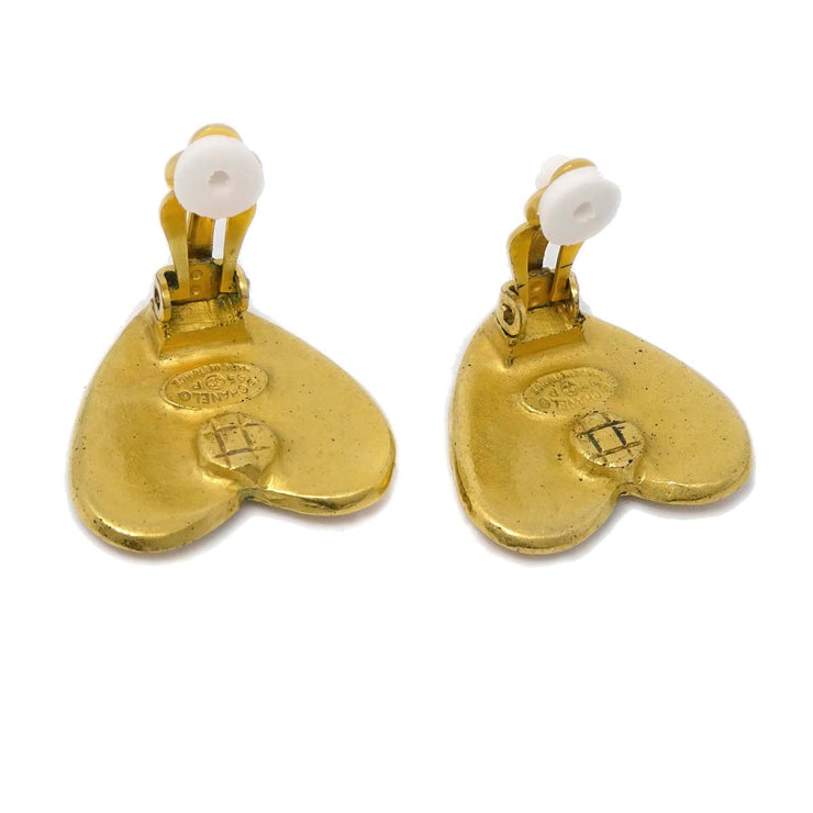 Chanel Heart Earrings Clip-On Gold 95P