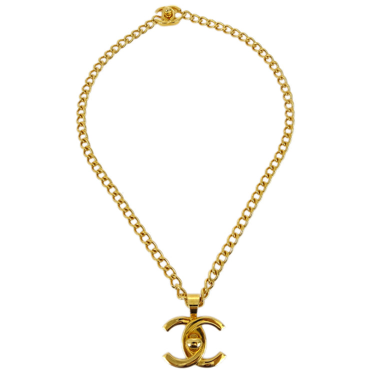 Chanel Turnlock Gold Chain Pendant Necklace 97P