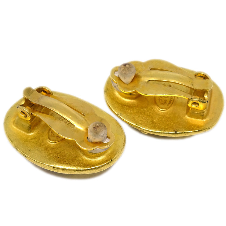 Chanel Oval Earrings Gold Clip-On 96P