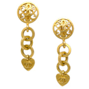 Chanel Heart Dangle Earrings Clip-On Gold 95P