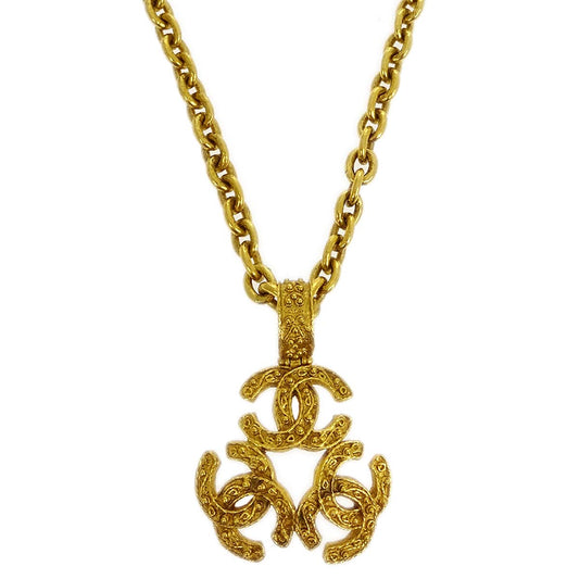Chanel 1994 Filigree Triple CC Gold Necklace
