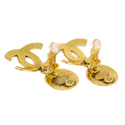 Chanel 1994 Quilted CC Dangle Earrings Clip-On Gold Small