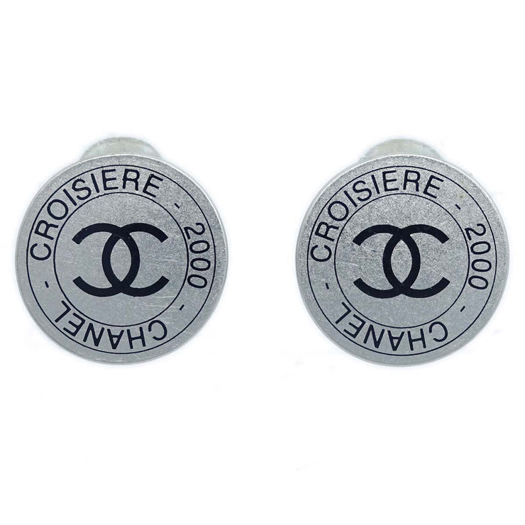 Chanel Button Earrings Clip-On Silver 00C