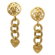 Chanel Heart Dangle Earrings Clip-On Gold 95P