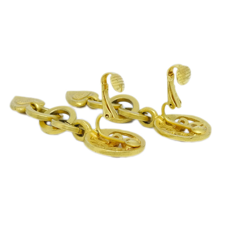 Chanel Heart Dangle Earrings Clip-On Gold 95P