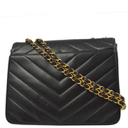 Chanel 1991-1994 Black Lambskin Chevron Mademoiselle Shoulder Bag