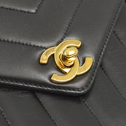 Chanel 1991-1994 Black Lambskin Chevron Mademoiselle Shoulder Bag