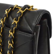 Chanel 1991-1994 Black Lambskin Chevron Mademoiselle Shoulder Bag