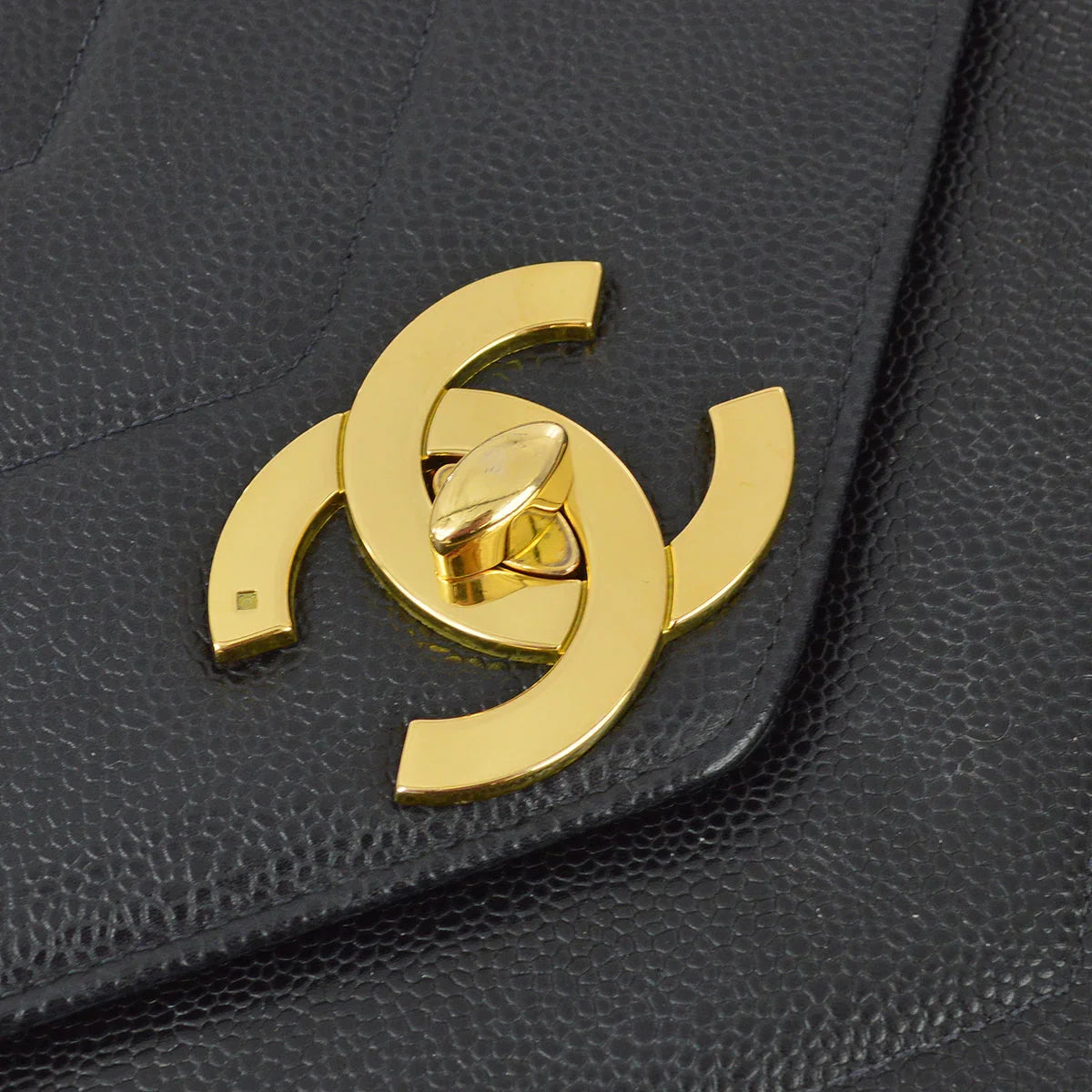 Chanel 1994-1996 Black Caviar Jumbo Chevron Letter Flap Bag