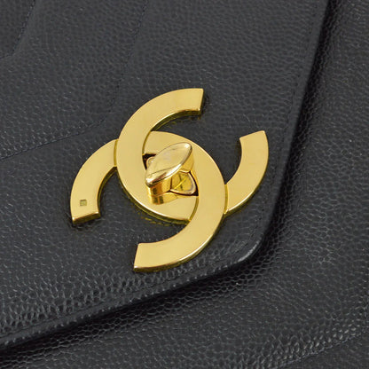 Chanel 1994-1996 Black Caviar Jumbo Chevron Letter Flap Bag