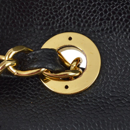 Chanel 1994-1996 Black Caviar Jumbo Chevron Letter Flap Bag