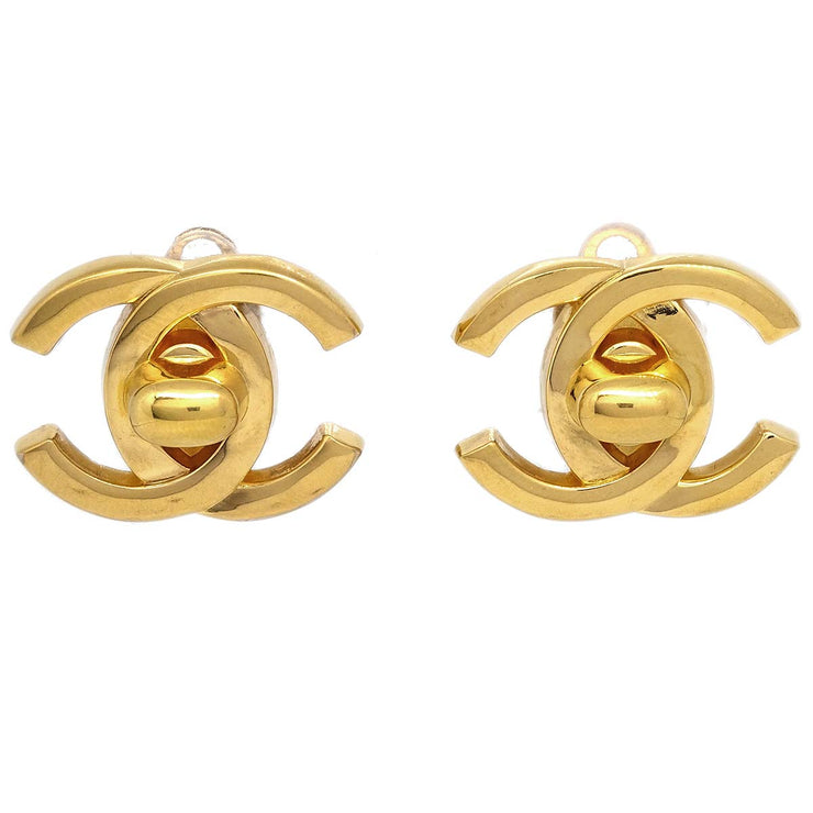 Chanel 1995 CC Turnlock Earrings Clip-On Gold Large