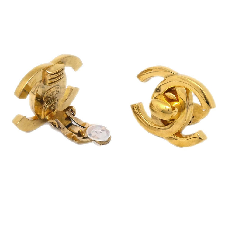 Chanel 1995 CC Turnlock Earrings Clip-On Gold Large